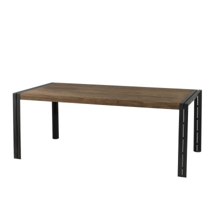 Table à manger SIXTINE 200x100 cm en teck recyclé et métal noir