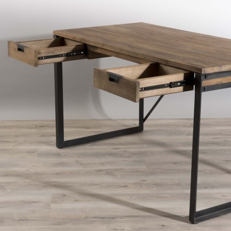 Bureau SIXTINE - Teck recyclé et métal noir