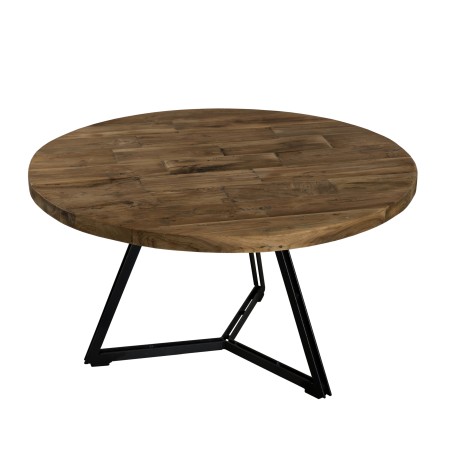 SIXTINE Round Coffee Table 75x75cm Recycled Teak Top Black Metal Legs