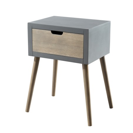 Lorenzo Gray Bedside Table - 1 Drawer Beige Pine Wood