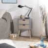 Chevet LORENZO gris 2 tiroirs beiges bois Pin