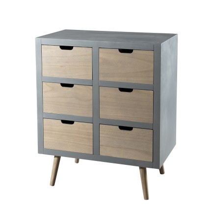 Commode grise LORENZO 6 tiroirs bois Pin