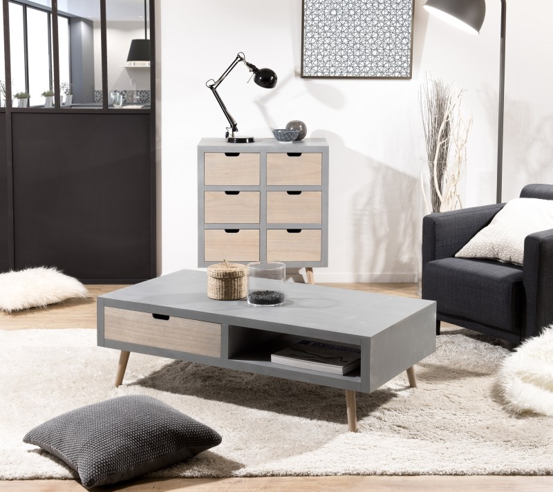 Lorenzo Gray Coffee Table with 1 Niche 2 Beige Drawers