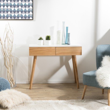 PEDRO Console Table - Light Wood and White 2-Drawer Console