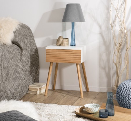 Chevet PEDRO - Bois clair et blanc 40x34x56 cm