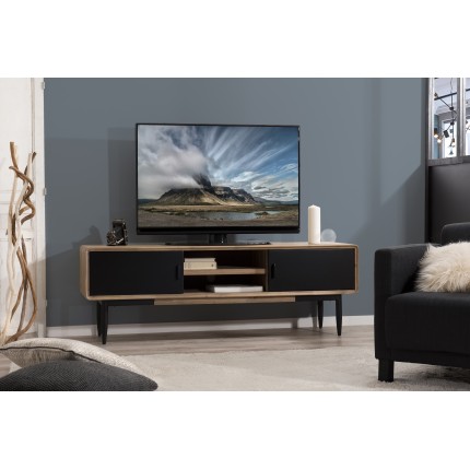 Meuble TV PALOMA - Bois Acacia et Métal Noir