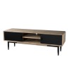PALOMA TV Stand - 2 Sliding Doors 2 Shelves Acacia Wood Black Metal