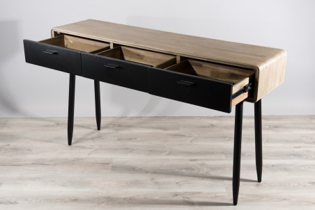 PALOMA Console - Acacia Wood and Black Metal 3 Drawer Console