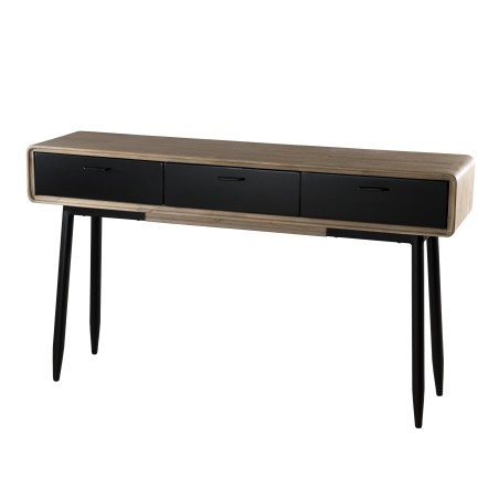 PALOMA Console - Acacia Wood and Black Metal 3 Drawer Console