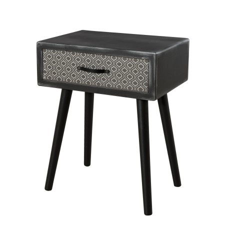 LEON - Black Bedside Table with 1 Drawer | Pine Wood