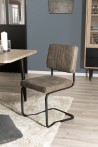 FANNY Set of 2 Taupe Fabric Chairs with Black Metal Legs