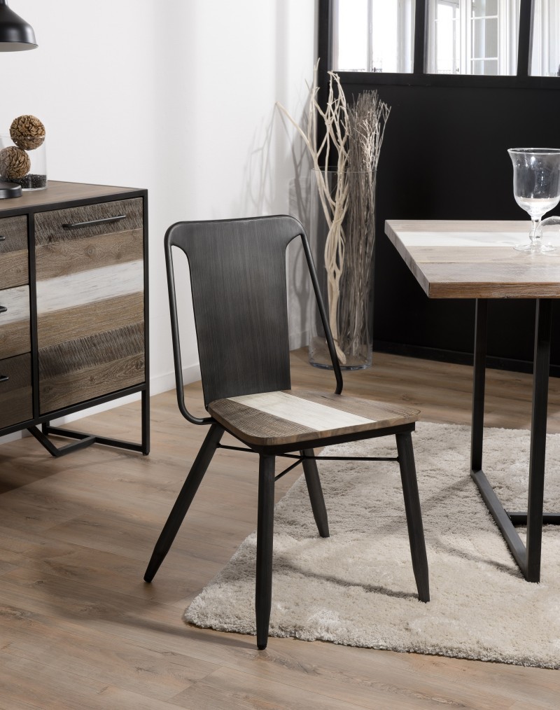 LEANDRE - Set of 2 Black Acacia and Steel Chairs