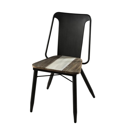 LEANDRE - Set of 2 Black Acacia and Steel Chairs