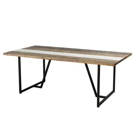 LEANDRE Rectangular Dining Table 200x100cm - Acacia Wood & Black Steel