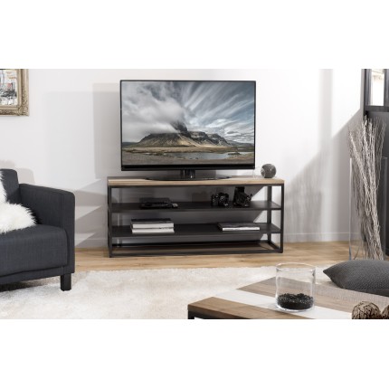 Meuble TV LEANDRE - Bois acacia et métal 2 étagères