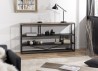 LEANDRE Black 'S' Shelf 160x90cm - Modern 3-Tier Acacia Wood and Steel