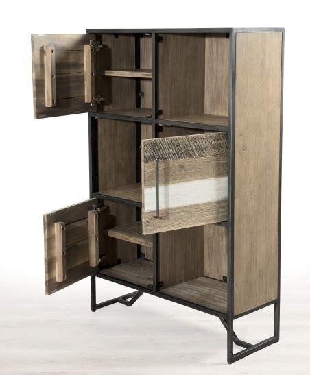 LEANDRE Black Bookcase 3 Doors 3 Shelves Acacia Wood and Steel