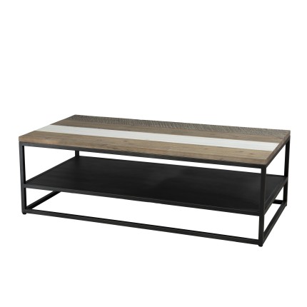 LEANDRE Rectangular Coffee Table - Acacia Wood and Metal Shelf