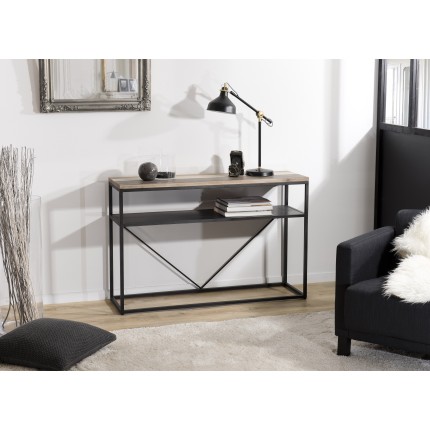 LEANDRE Rectangular Black Console Table - Acacia Wood Shelf