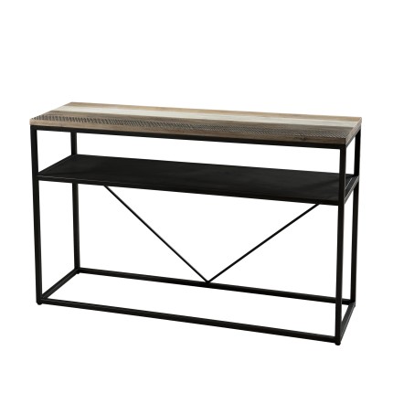 LEANDRE Rectangular Black Console Table - Acacia Wood Shelf