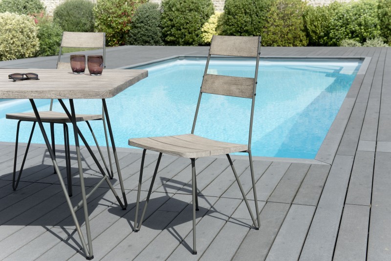 EMILE - Set of 2 Scandinavian Garden Chairs | Grey-Stained Teak Wood