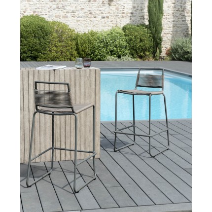 Tabouret de bar de jardin EMILE en métal et cordage synthétique