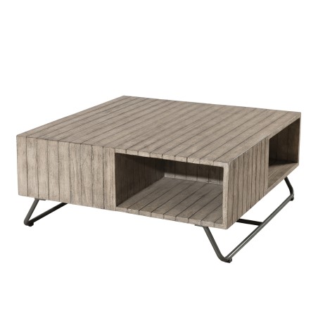 Table basse de jardin EMILE en bois teck teinté gris