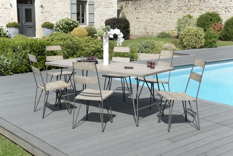 Salon de jardin EMILE en bois teck grisé 6/8 pers.