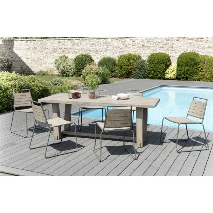 Emile Teak Wood Gray Garden Set - 6/8 pers - 1 Table 200*90cm 6 Chairs