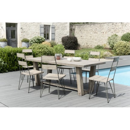 Emile Teak Wood Garden Furniture Set - Light Grey - 6/8 pers
