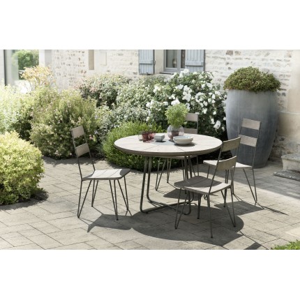 EMILE - Teak Wood Gray Garden Set 4/6 pers: Round Table 120 cm & 4 Scandi Chairs