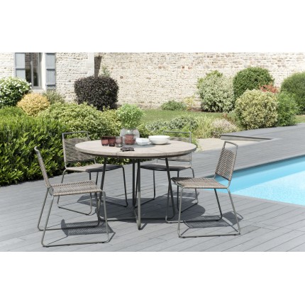 EMILE - Teak Wood Grey Garden Set 4/6 pers - 1 Round Table 120 cm