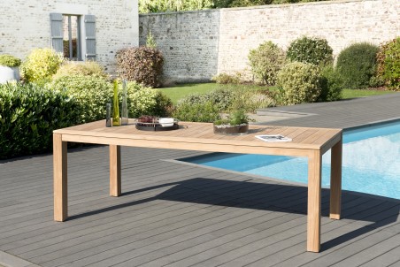 Table de jardin en bois Teck KIM VIESTE 220 x 100 cm