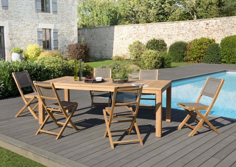 Salon de jardin en bois teck KIM 6/8 personnes