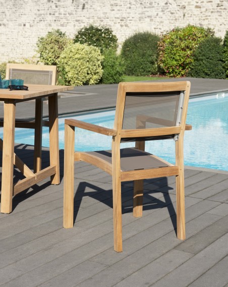Ensemble 2 fauteuils jardin bois teck taupe