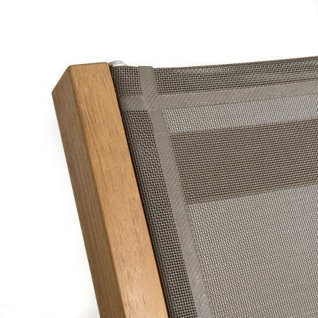 Bain de soleil textilène taupe en bois Teck