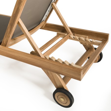 Bain de soleil textilène taupe en bois Teck
