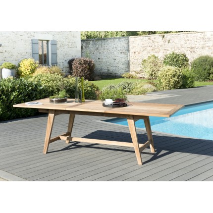 Table de jardin en teck massif - 8/10 personnes - rectangulaire extensible