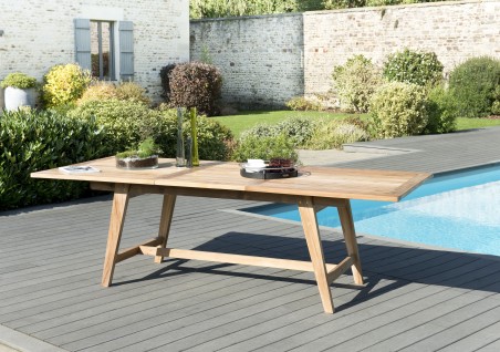 Table de jardin en teck massif - 8/10 personnes - rectangulaire extensible