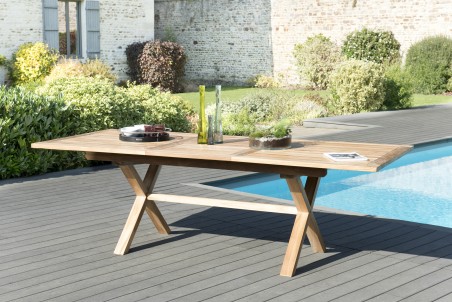 Table de jardin Teck 8/10 personnes - 180/240x100 cm