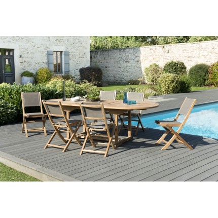 Salon de jardin en bois teck 8/10 personnes - Table ovale extensible