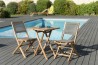 Salon de jardin en bois teck 2 pers - Table carrée pliante 60 cm et 2 chaises taupe