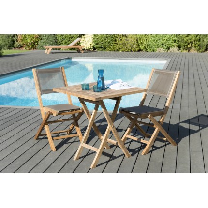 Salon de jardin en bois teck 2 pers - FUN