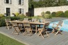 Salon de jardin en bois teck 10/12 pers - Table extensible