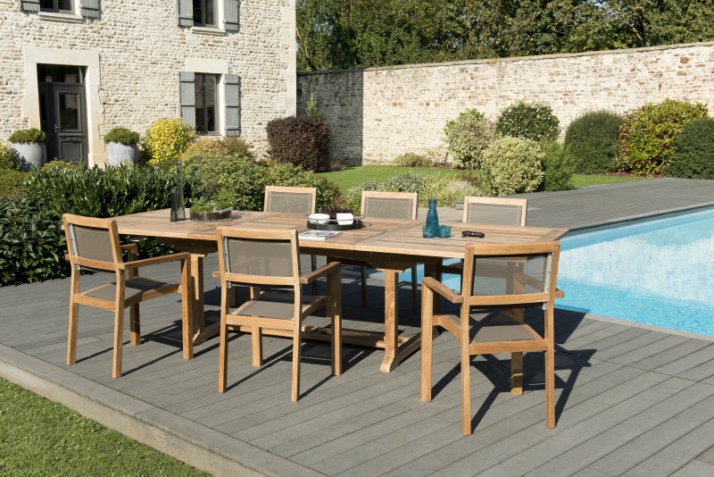 Salon de jardin en bois teck 10/12 pers - Table rectangulaire extensible Salon de jardin en bois teck 10/12 pers - Table rectangulaire extensible