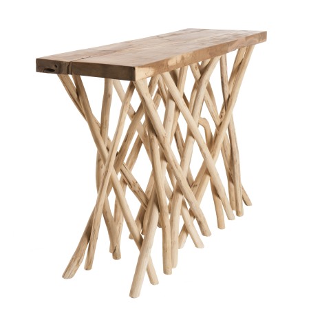 CLARA - Natural Wood Console Table with Rectangular Teak Top