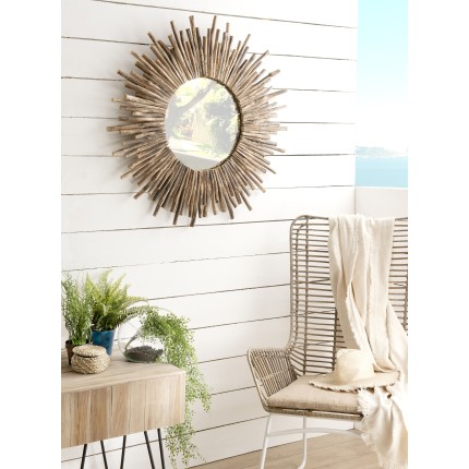 CLARA - Round Brown Mirror (90 x 90 cm) with Teak Branches | Natural Elegance