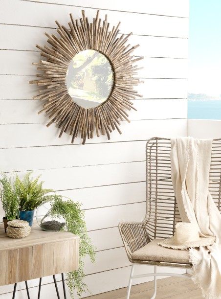 CLARA - Round Brown Mirror (90 x 90 cm) with Teak Branches | Natural Elegance