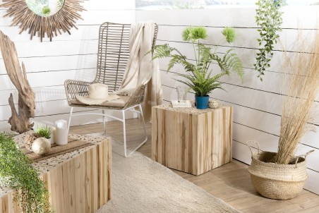 CLARA - Square End Table 45.5x45.5cm Natural Wood Teak Branches