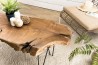 CLARA - Brown Natural Wood Teak Coffee Table with Black Metal Hairpin Legs